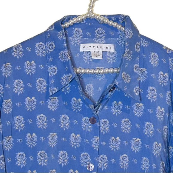 Vintage Vittadini Rayon/Poly Blend Blouse - Blue Boho Print with Border. Size XL - Picture 2 of 8